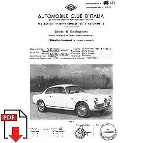 1956 Alfa Romeo Giulietta Sprint Veloce FIA homologation form PDF download (ACI)